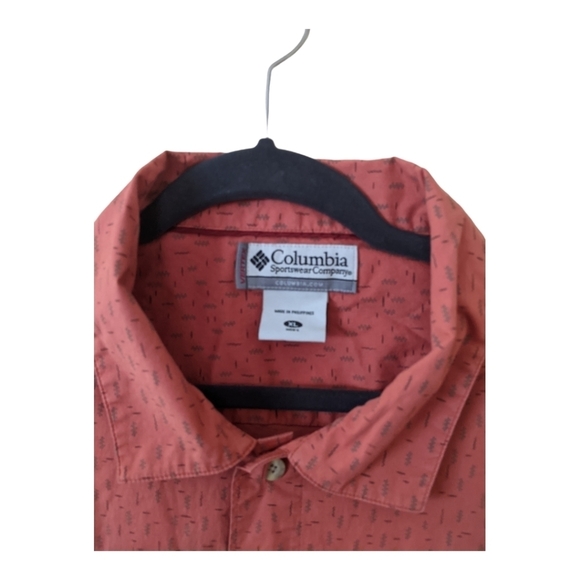 Columbia Vertex Printed Woven Button Up Short Sleeve Camp Shirt Men's XL Orange - Picture 4 of 7